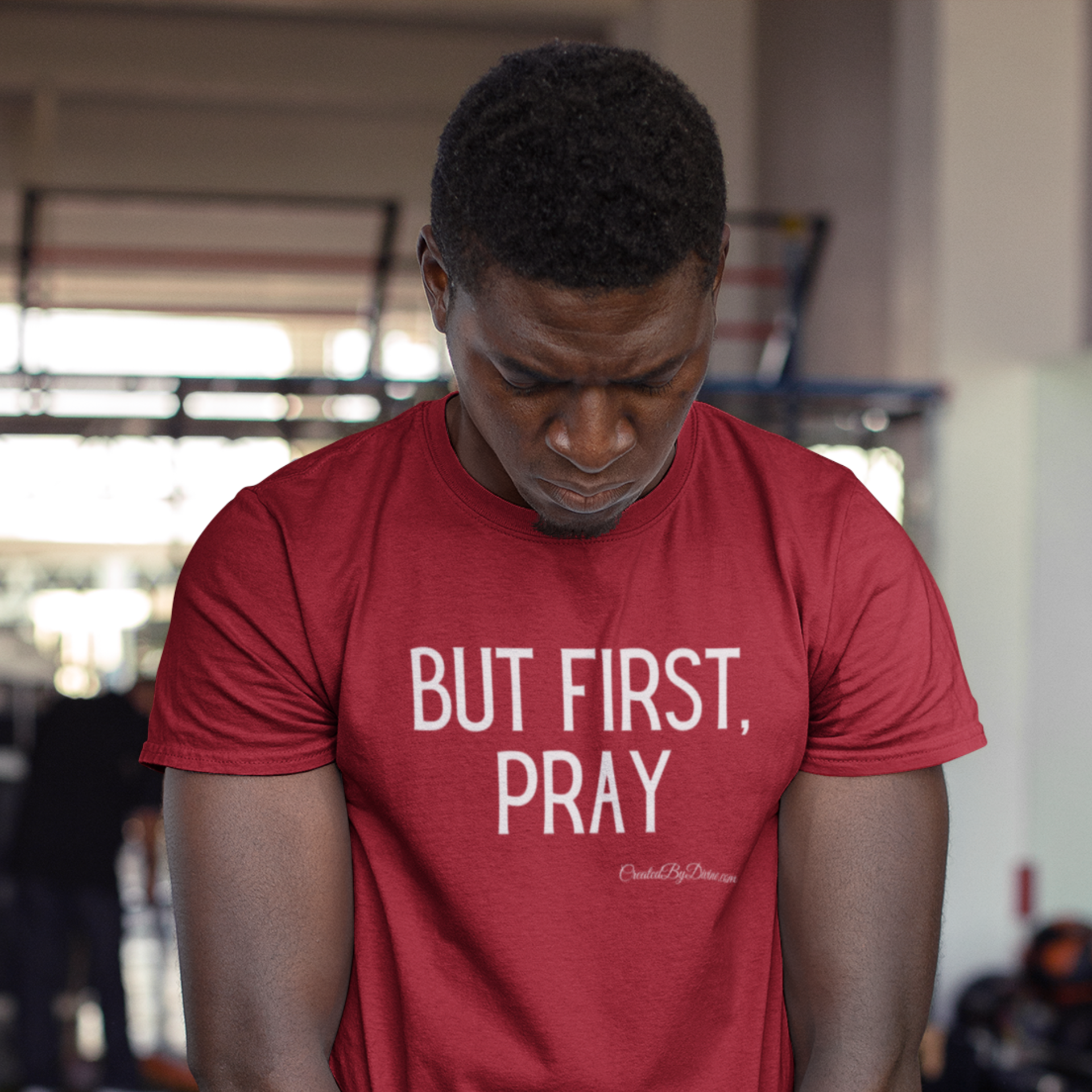 "But First, Pray" Men's T-Shirt (White Letters)