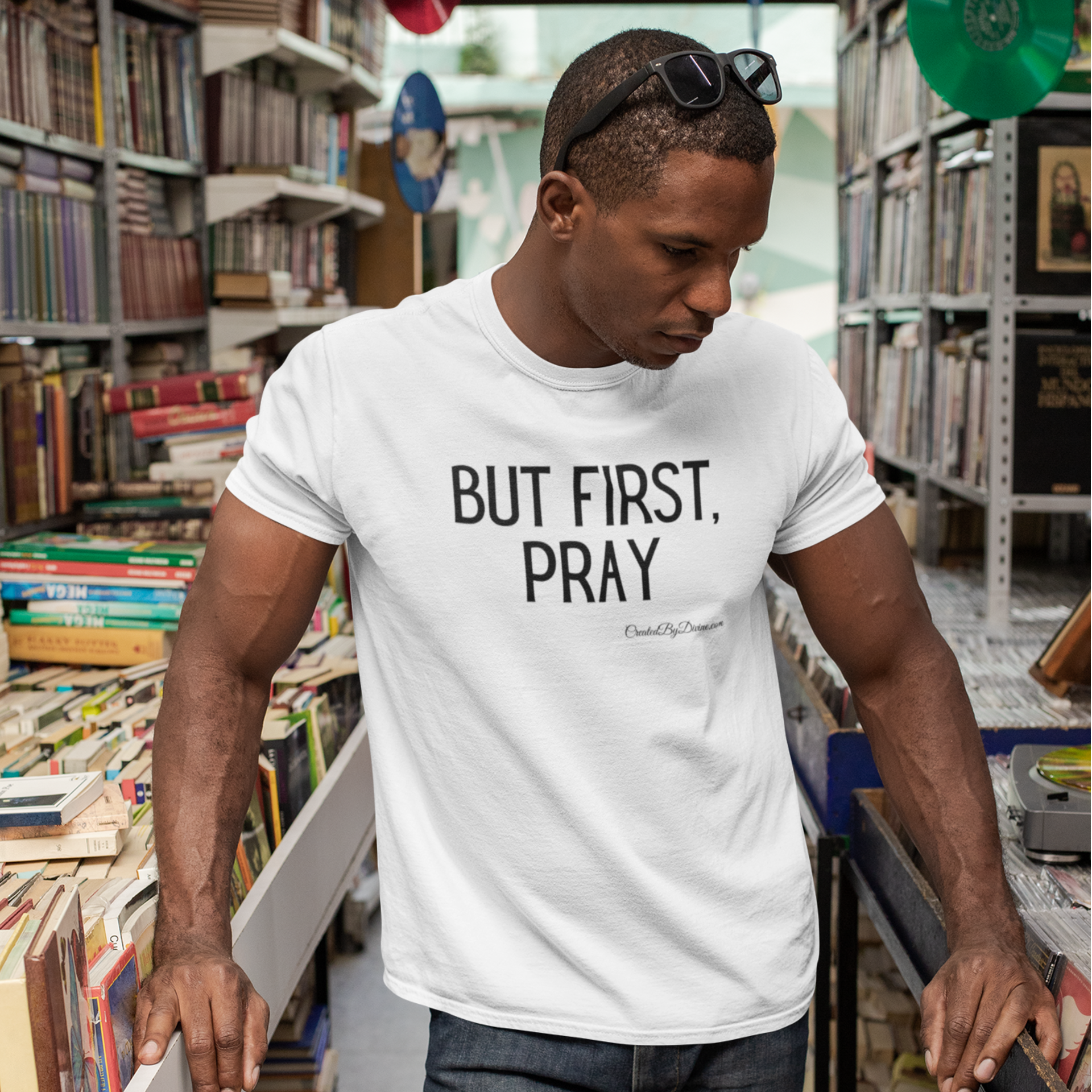 "But First, Pray" Men's T-Shirt (Black Letters)