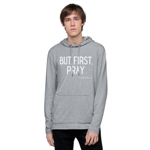 "But First, Pray" Men's Lightweight Hoodie (White Letters)