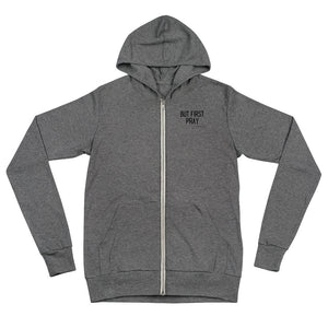 "But First, Pray" Men's Lightweight Zip Hoodie (Black Letters)
