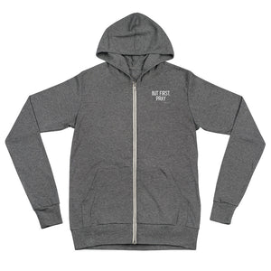 "But First, Pray" Men's Lightweight Zip Hoodie (White Letters)